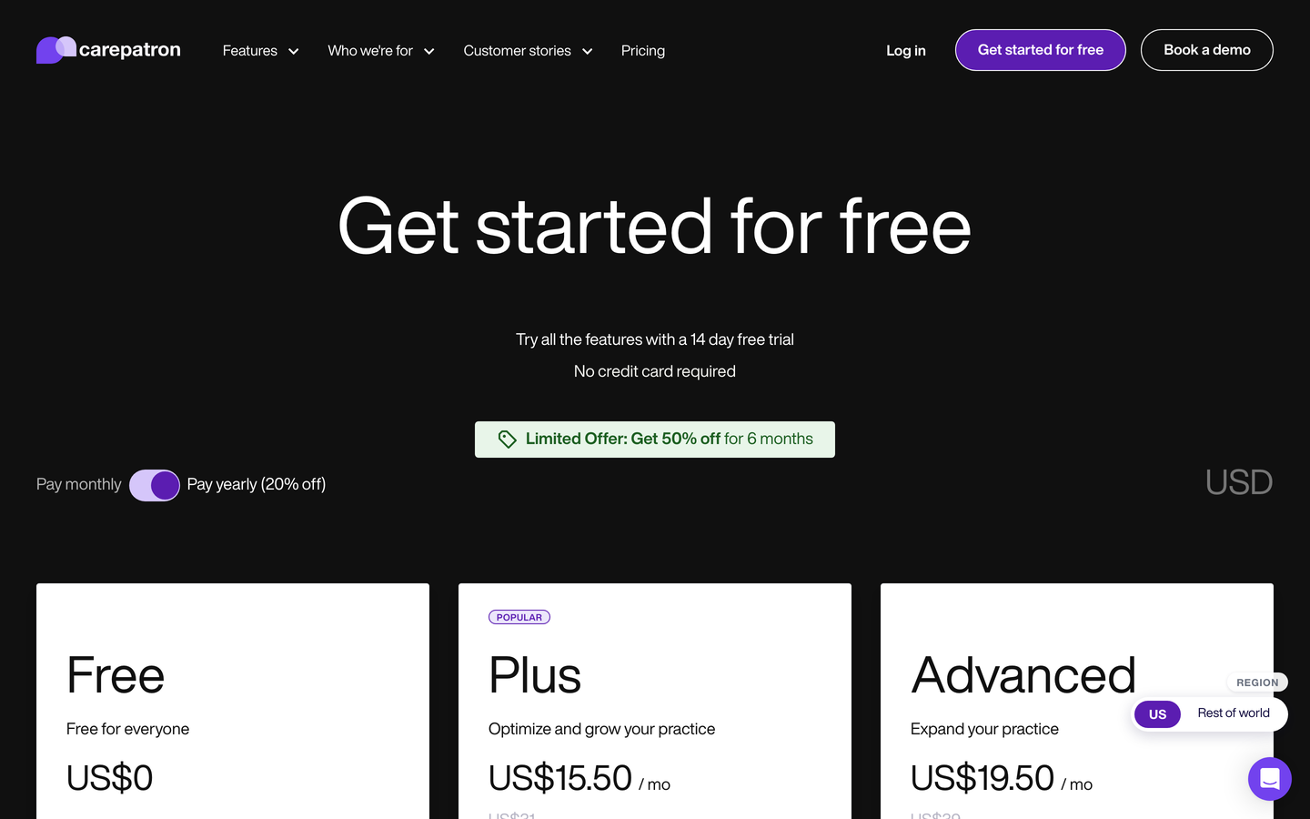 Pricing page mockup